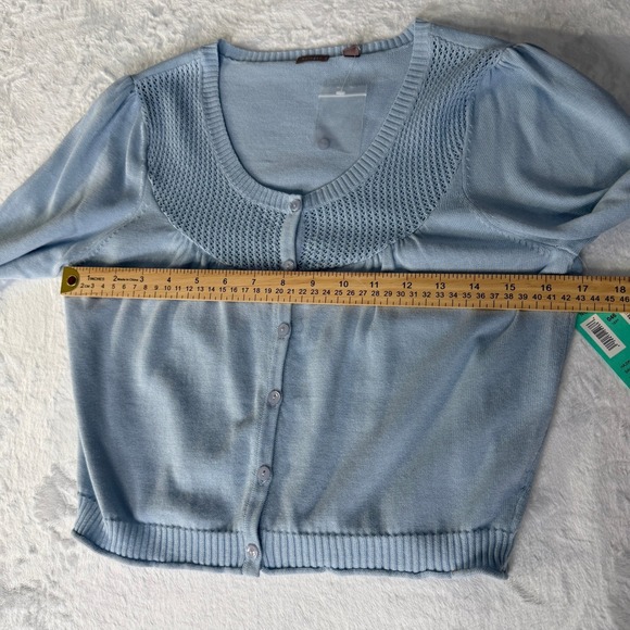 NWT Halogen Soft Coquette Cottage Blue Cropped Knit Cardigan Top Size S - Picture 10 of 10